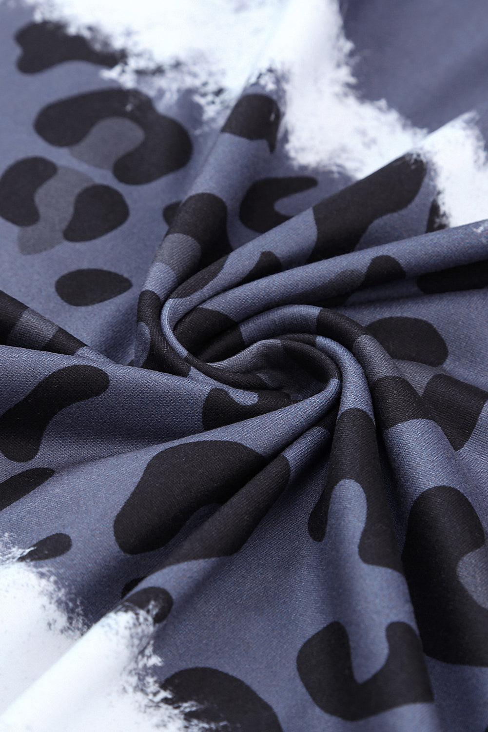 Leopard Color Block V-Neck Short Sleeve Dress BLUE ZONE PLANET