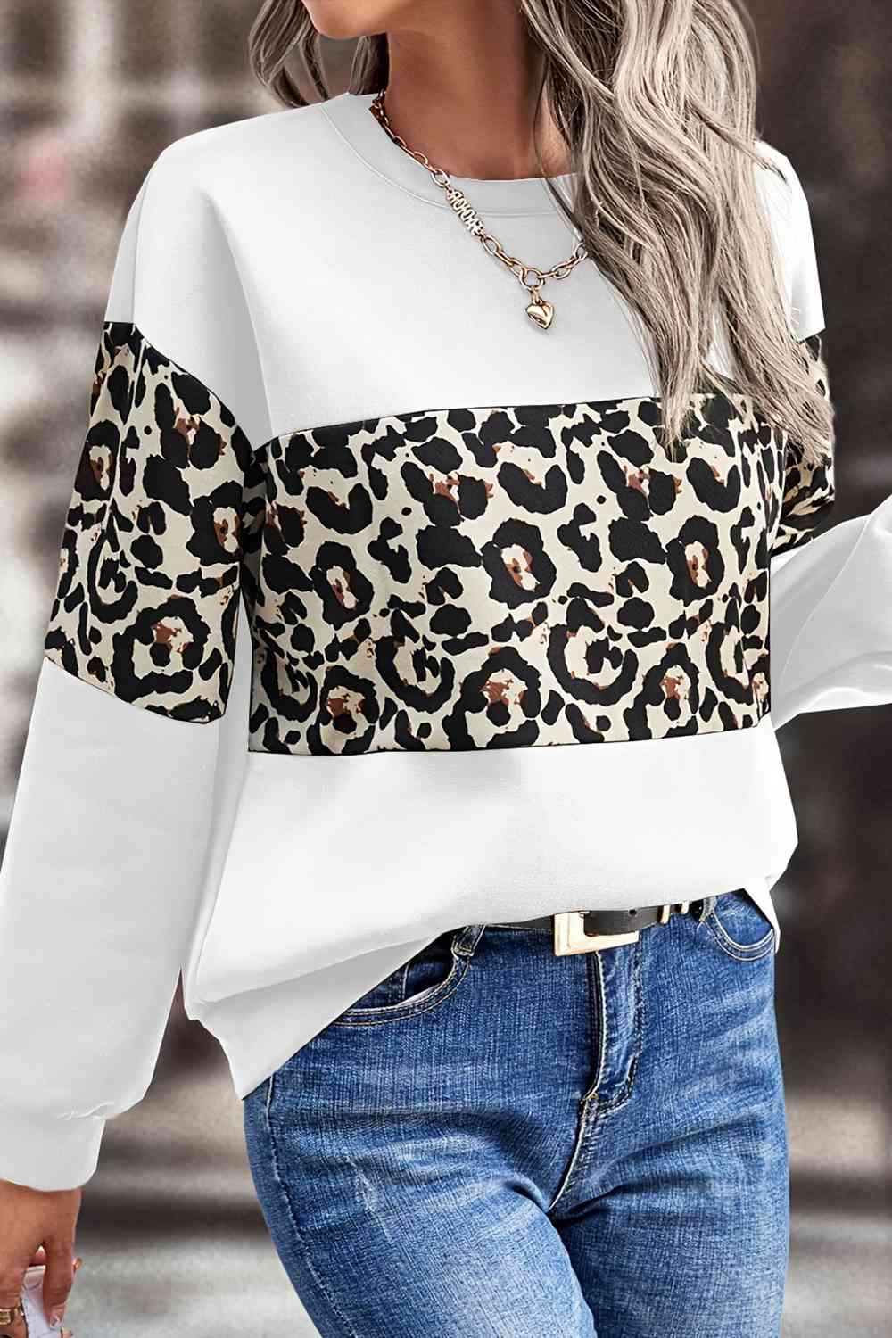 Leopard Dropped Shoulder Sweatshirt BLUE ZONE PLANET