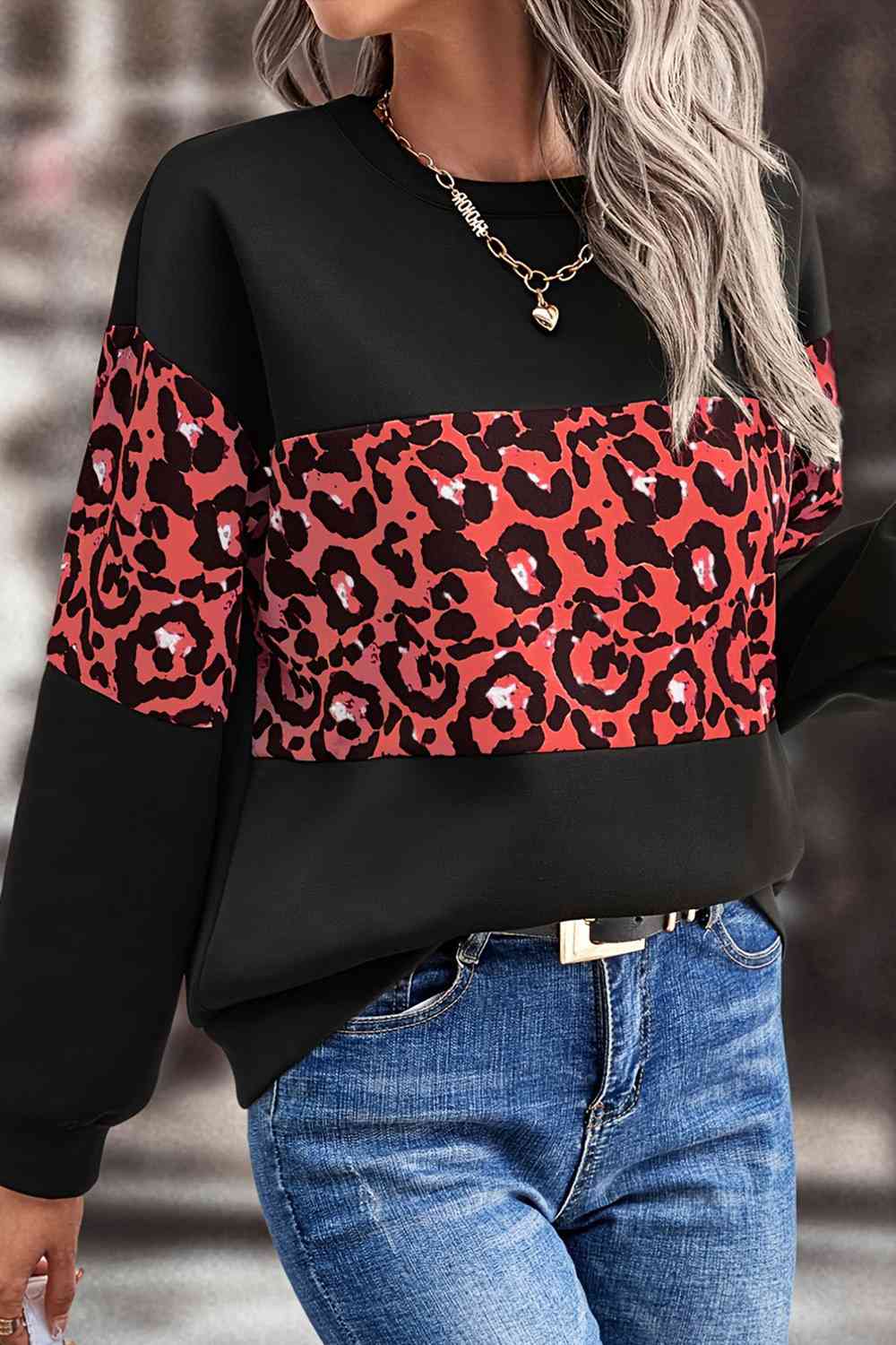 Leopard Dropped Shoulder Sweatshirt BLUE ZONE PLANET