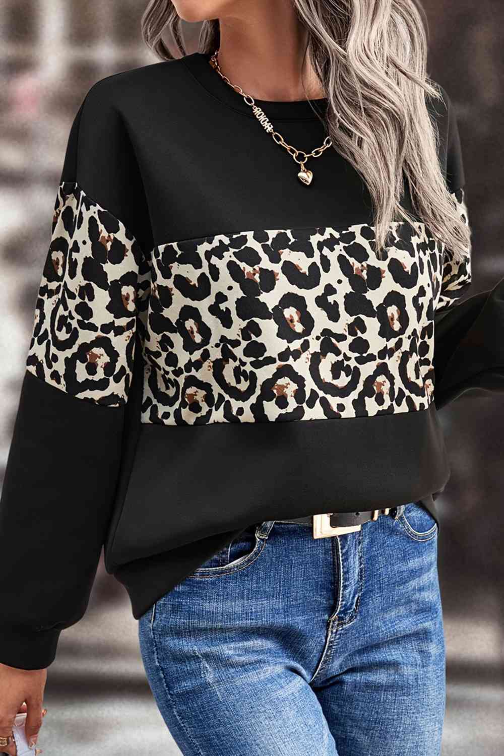 Leopard Dropped Shoulder Sweatshirt BLUE ZONE PLANET