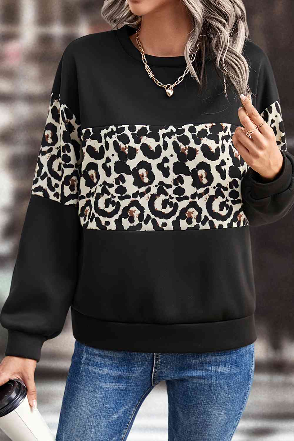 Leopard Dropped Shoulder Sweatshirt BLUE ZONE PLANET