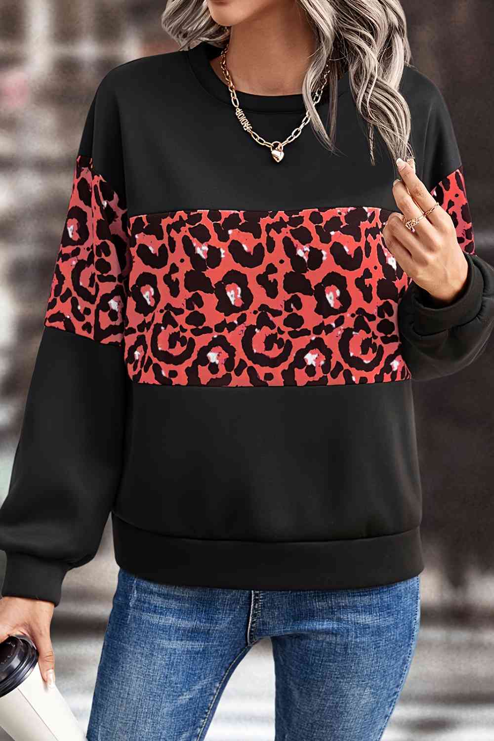 Leopard Dropped Shoulder Sweatshirt BLUE ZONE PLANET