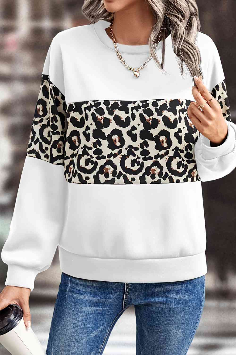 Leopard Dropped Shoulder Sweatshirt BLUE ZONE PLANET