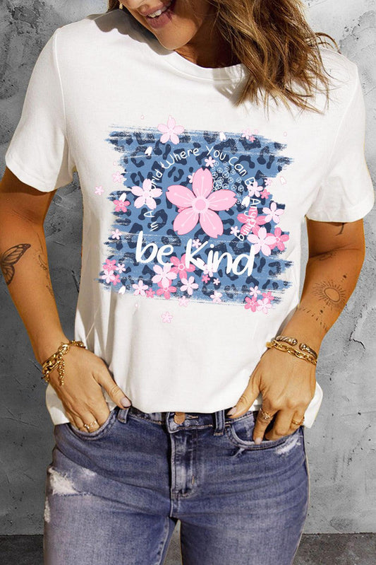 Leopard Floral Graphic Round Neck Tee BLUE ZONE PLANET