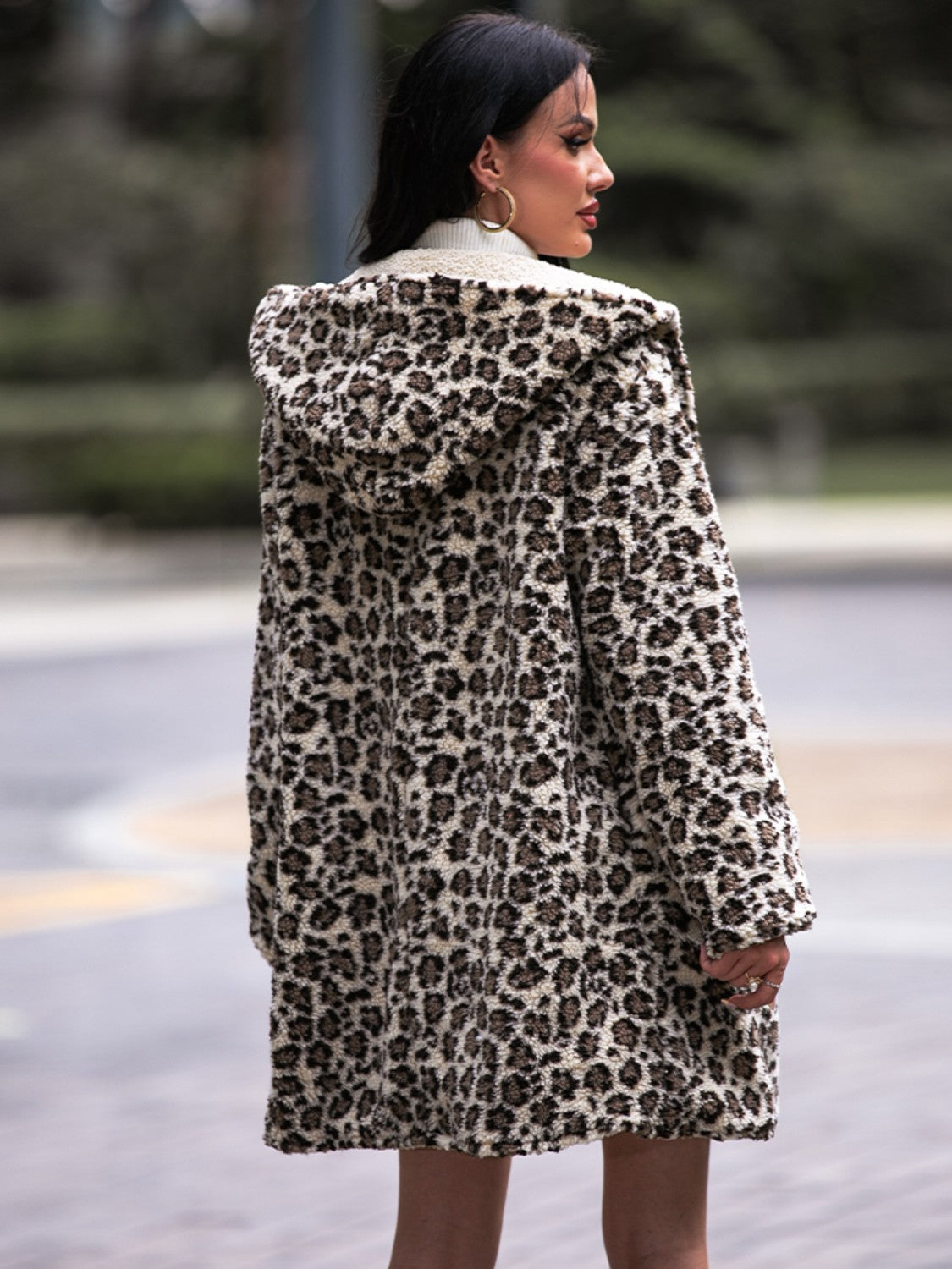 Leopard Hooded Coat with Pockets BLUE ZONE PLANET