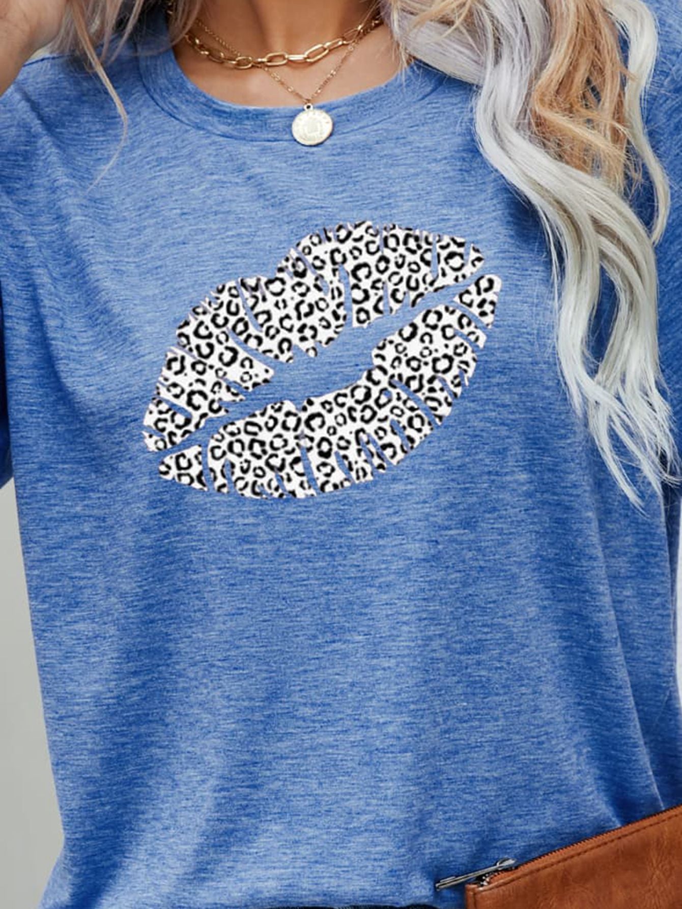 Leopard Lip Graphic Round Neck Tee BLUE ZONE PLANET