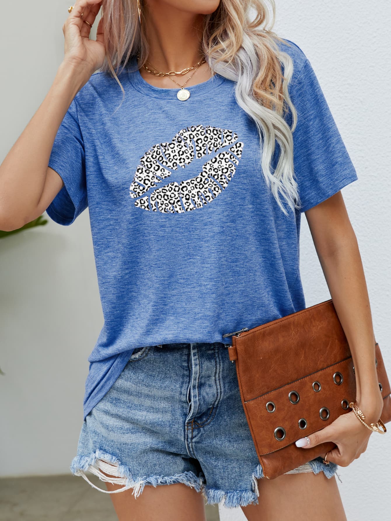 Leopard Lip Graphic Round Neck Tee BLUE ZONE PLANET