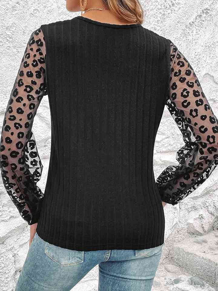 Leopard Long Sleeve V-Neck Top BLUE ZONE PLANET