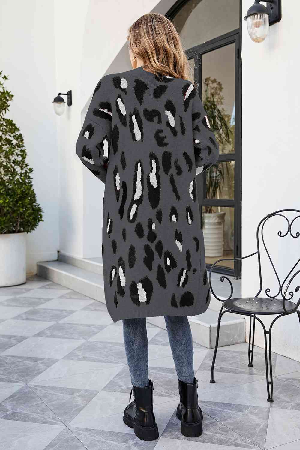 Leopard Open Front Cardigan with Pockets BLUE ZONE PLANET