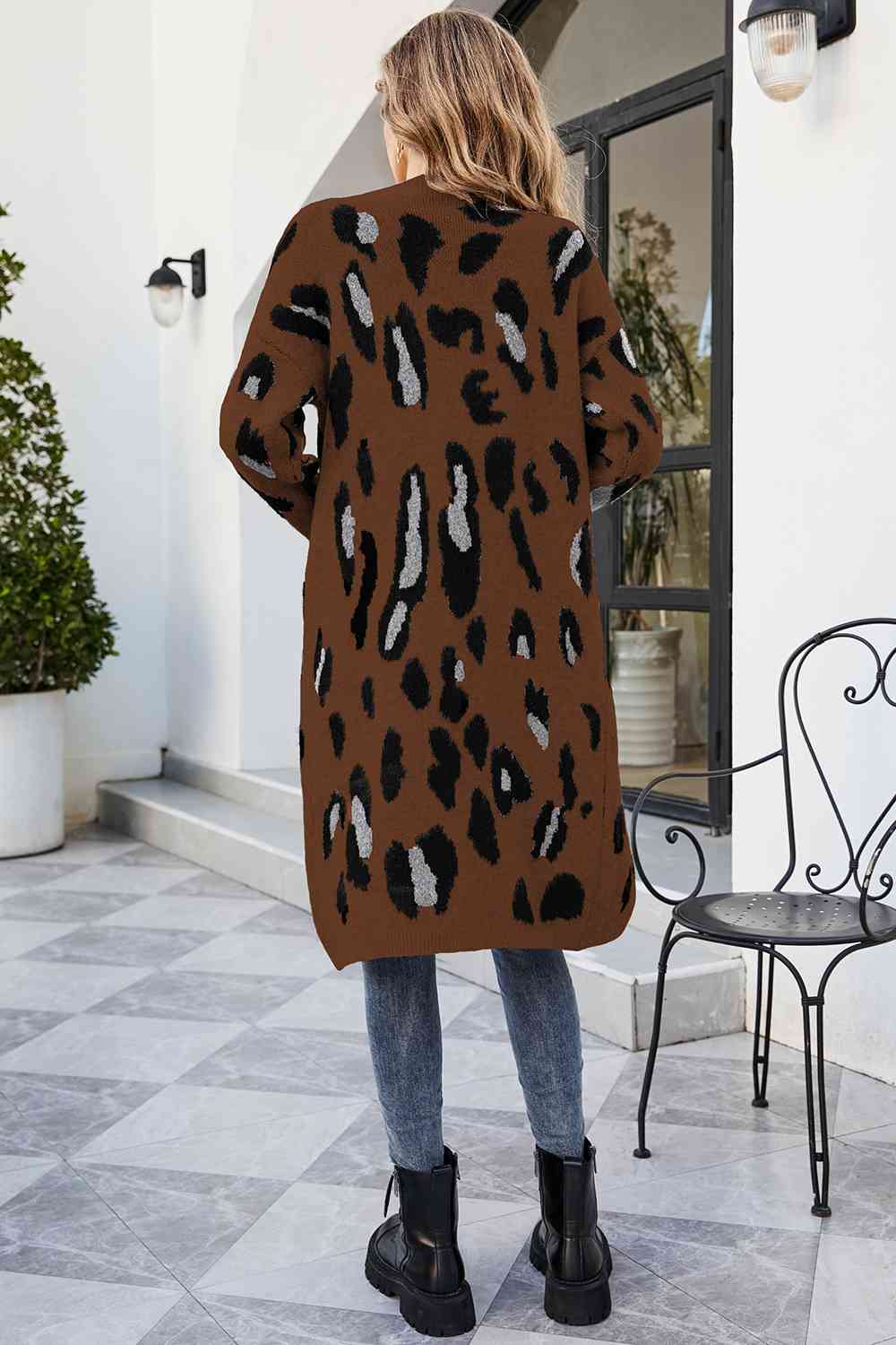 Leopard Open Front Cardigan with Pockets BLUE ZONE PLANET