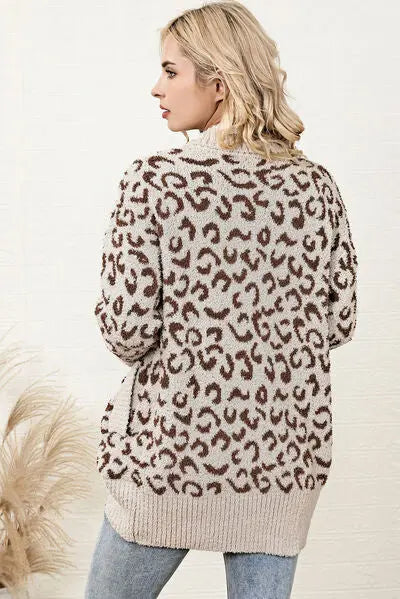 Leopard Open Front Dropped Shoulder Cardigan BLUE ZONE PLANET