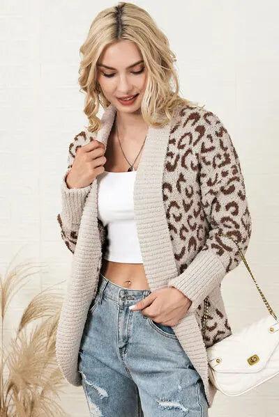 Leopard Open Front Dropped Shoulder Cardigan BLUE ZONE PLANET