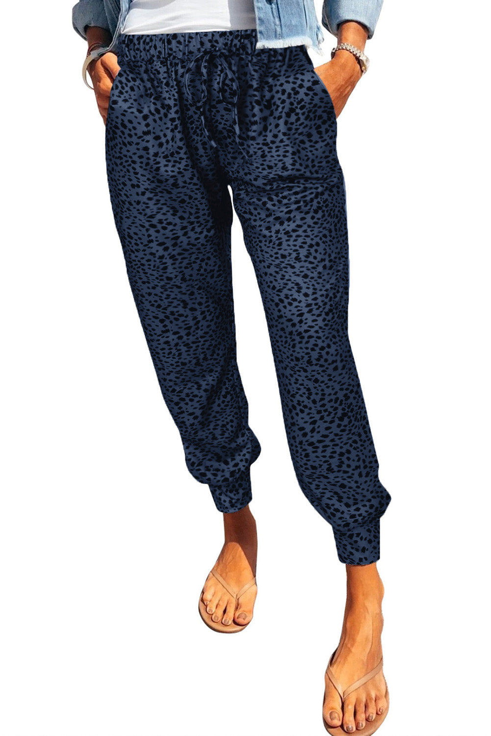 Leopard Pocketed Long Pants BLUE ZONE PLANET