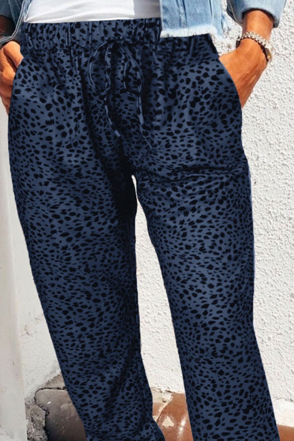 Leopard Pocketed Long Pants BLUE ZONE PLANET