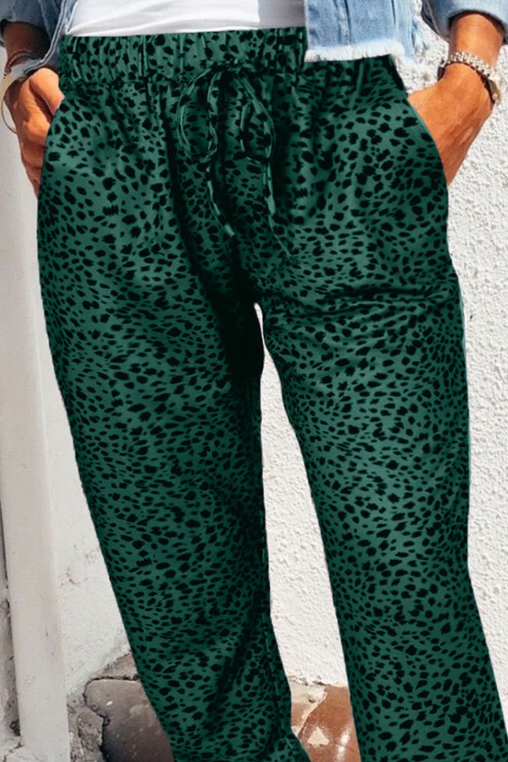 Leopard Pocketed Long Pants BLUE ZONE PLANET