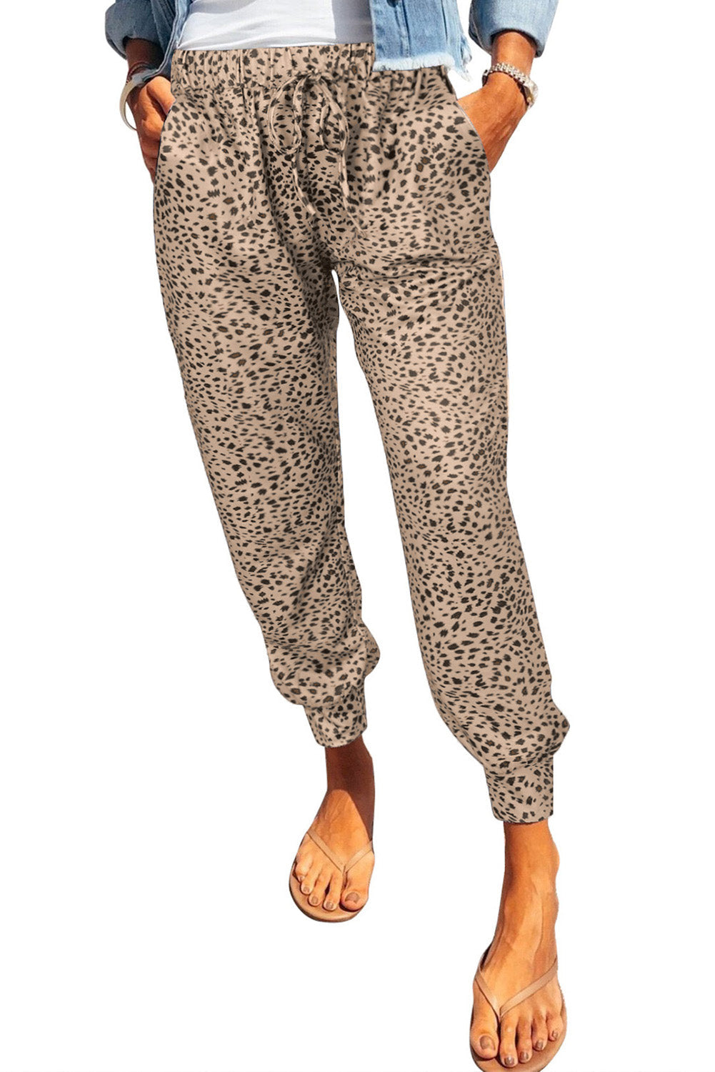 Leopard Pocketed Long Pants BLUE ZONE PLANET