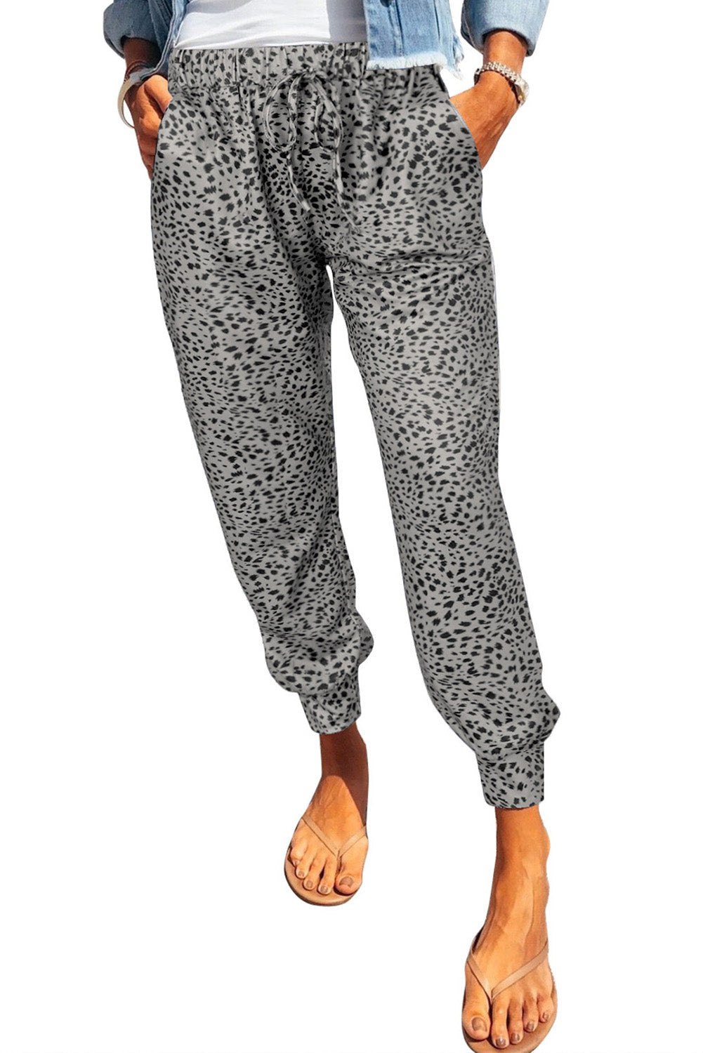 Leopard Pocketed Long Pants BLUE ZONE PLANET