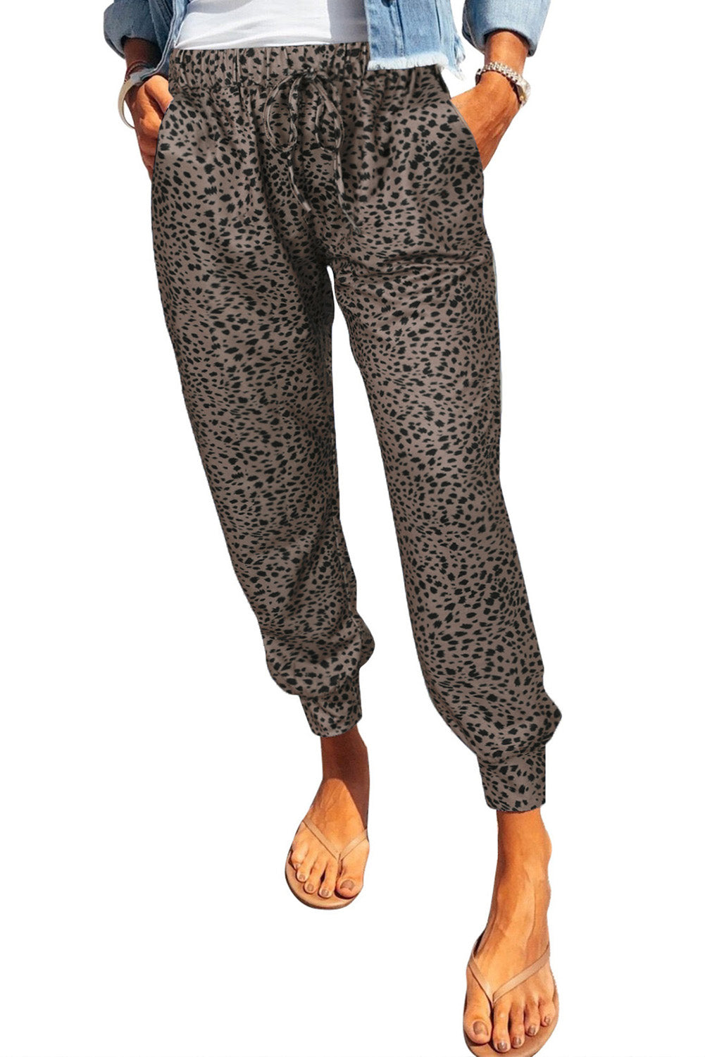 Leopard Pocketed Long Pants BLUE ZONE PLANET