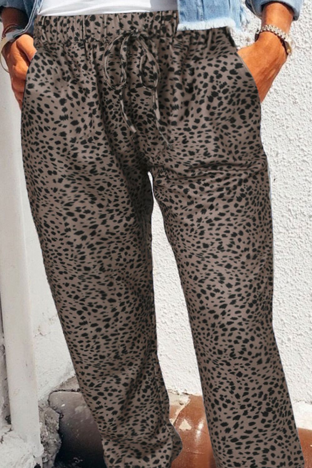 Leopard Pocketed Long Pants BLUE ZONE PLANET