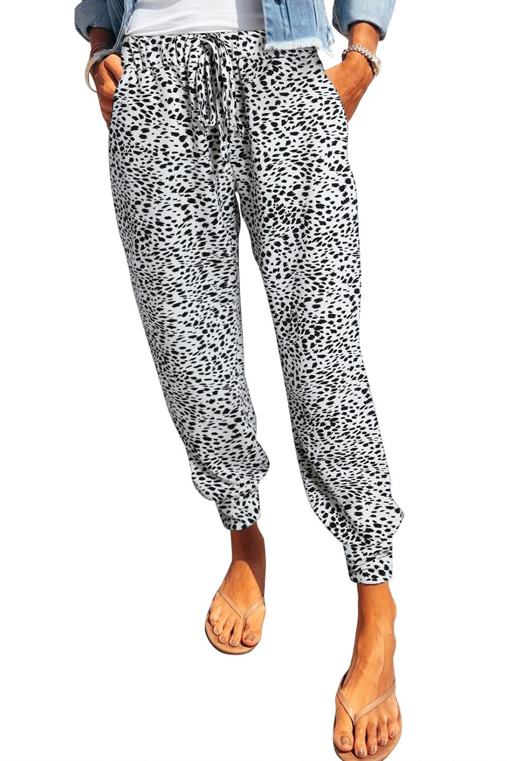 Leopard Pocketed Long Pants BLUE ZONE PLANET