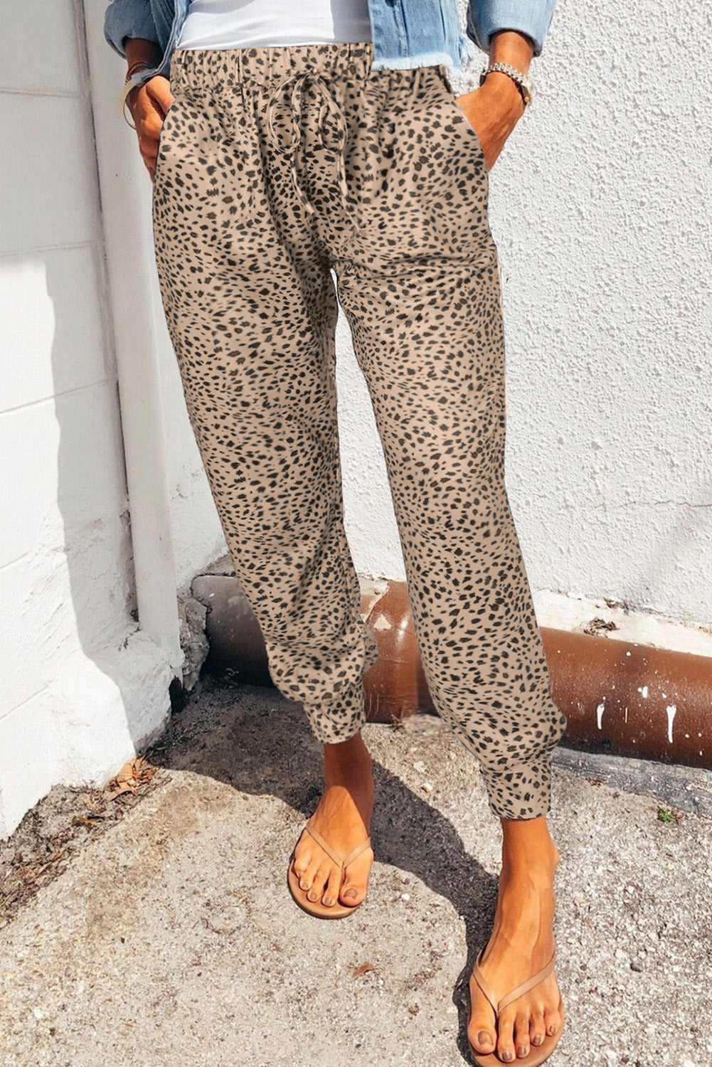 Leopard Pocketed Long Pants BLUE ZONE PLANET