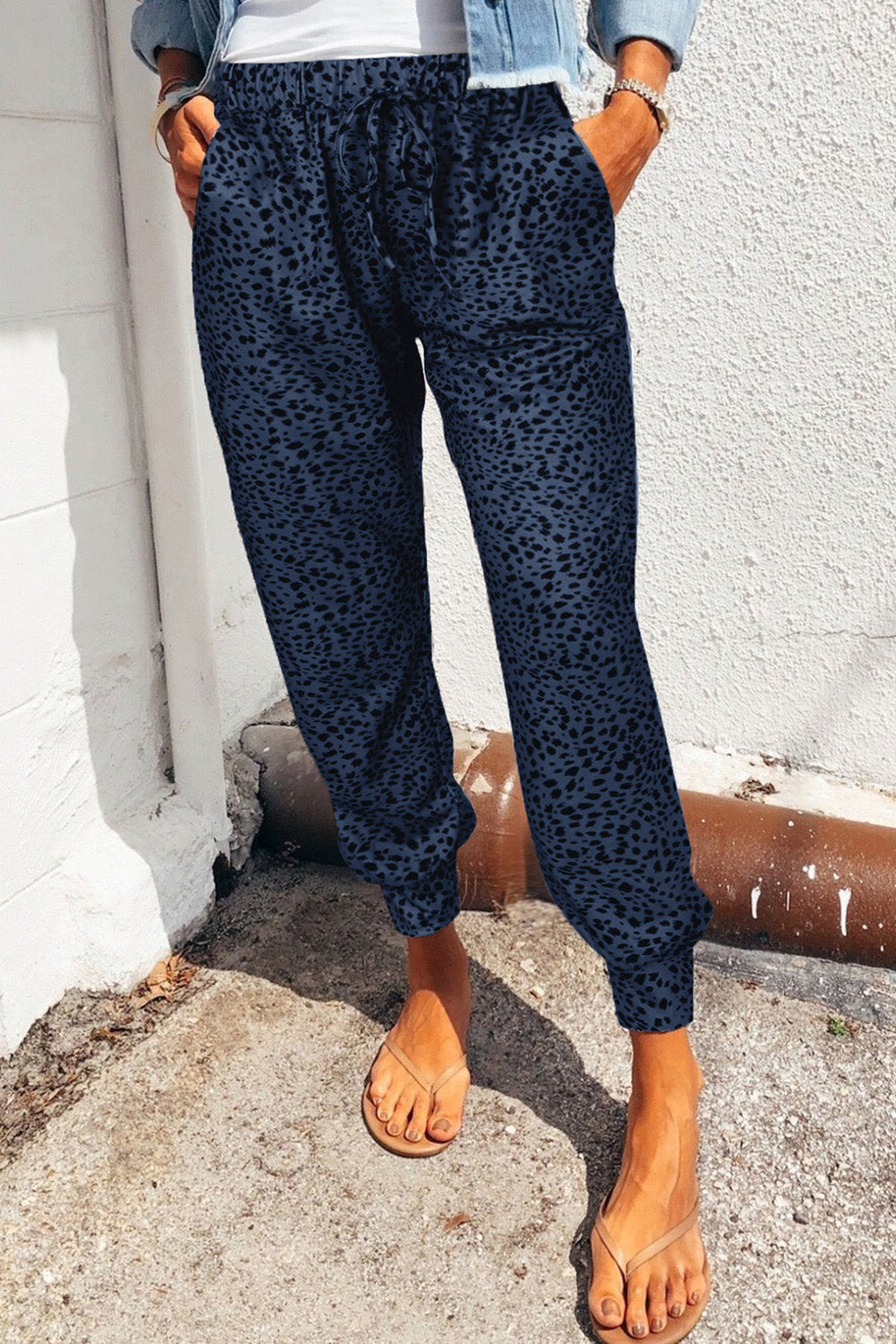 Leopard Pocketed Long Pants BLUE ZONE PLANET