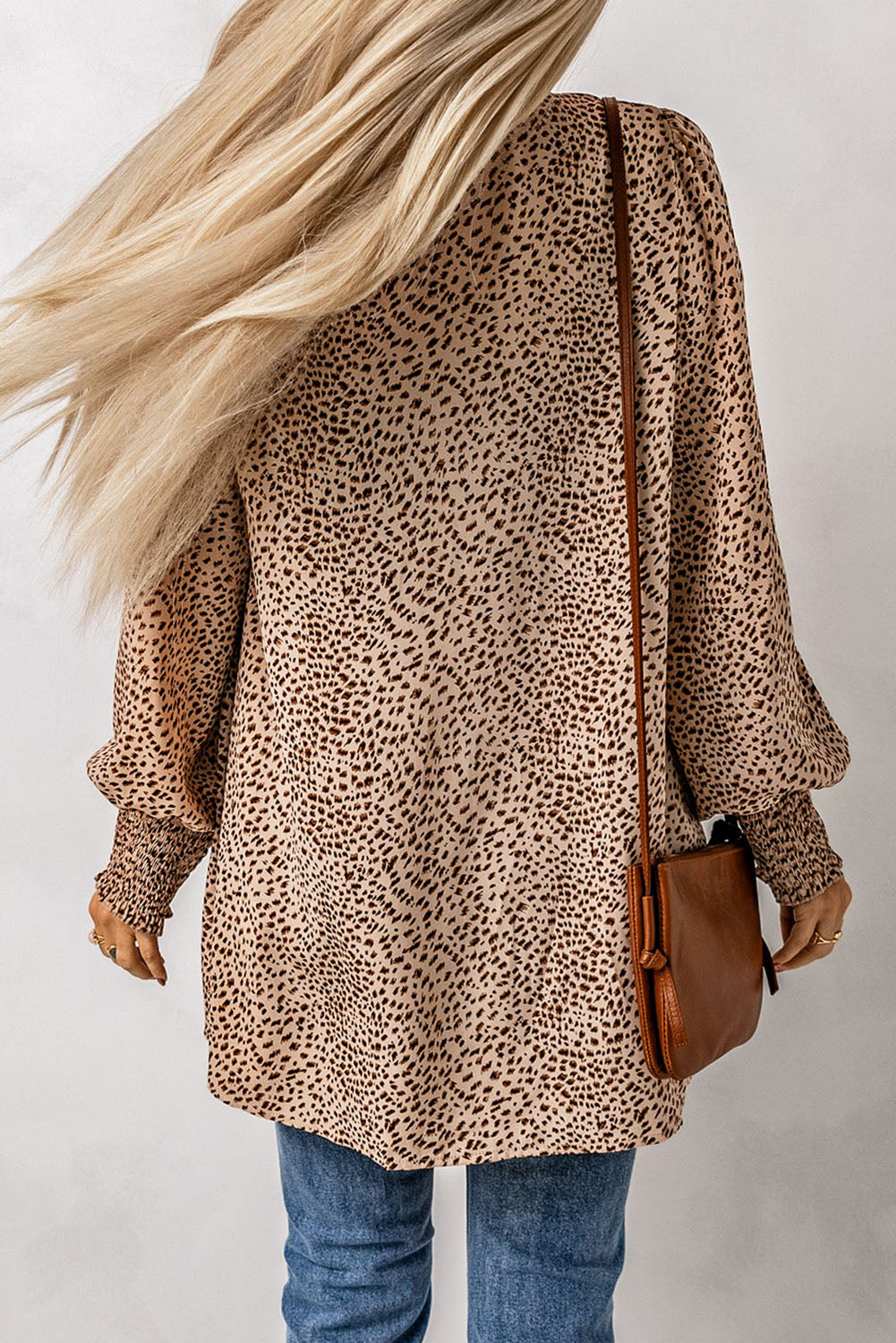 Leopard Print Balloon Sleeve Cardigan BLUE ZONE PLANET