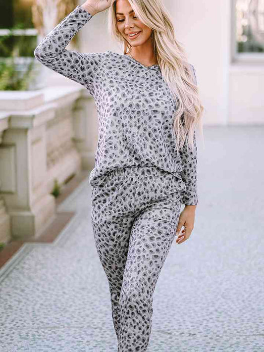 Leopard Print Long Sleeve Top and Pants Set BLUE ZONE PLANET