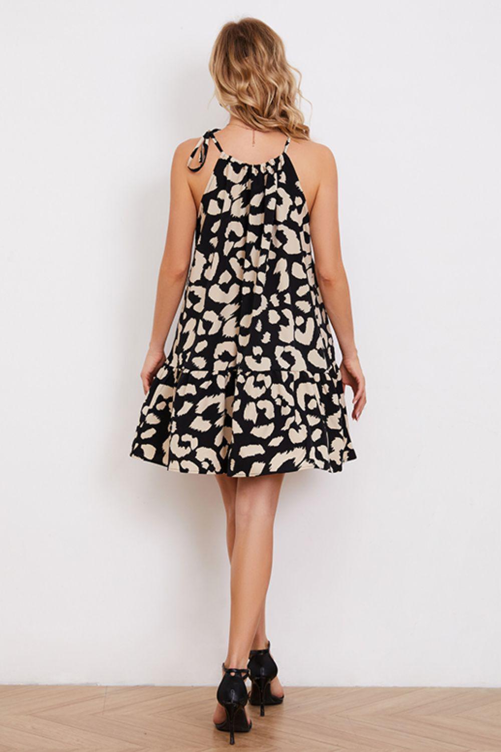 Leopard Print Ruffle Hem Sleeveless Dress BLUE ZONE PLANET