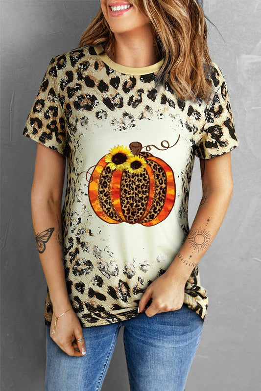 Leopard Pumpkin Graphic Round Neck Tee BLUE ZONE PLANET