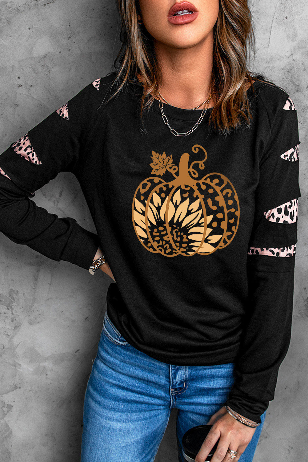 Leopard Pumpkin Graphic Sweatshirt BLUE ZONE PLANET