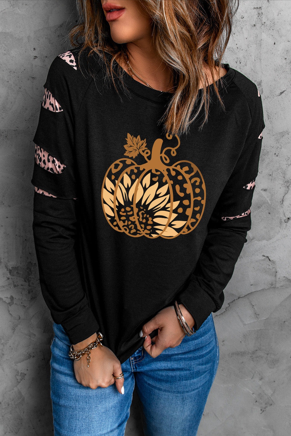 Leopard Pumpkin Graphic Sweatshirt BLUE ZONE PLANET