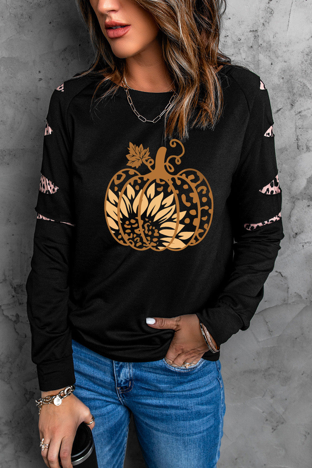 Leopard Pumpkin Graphic Sweatshirt BLUE ZONE PLANET