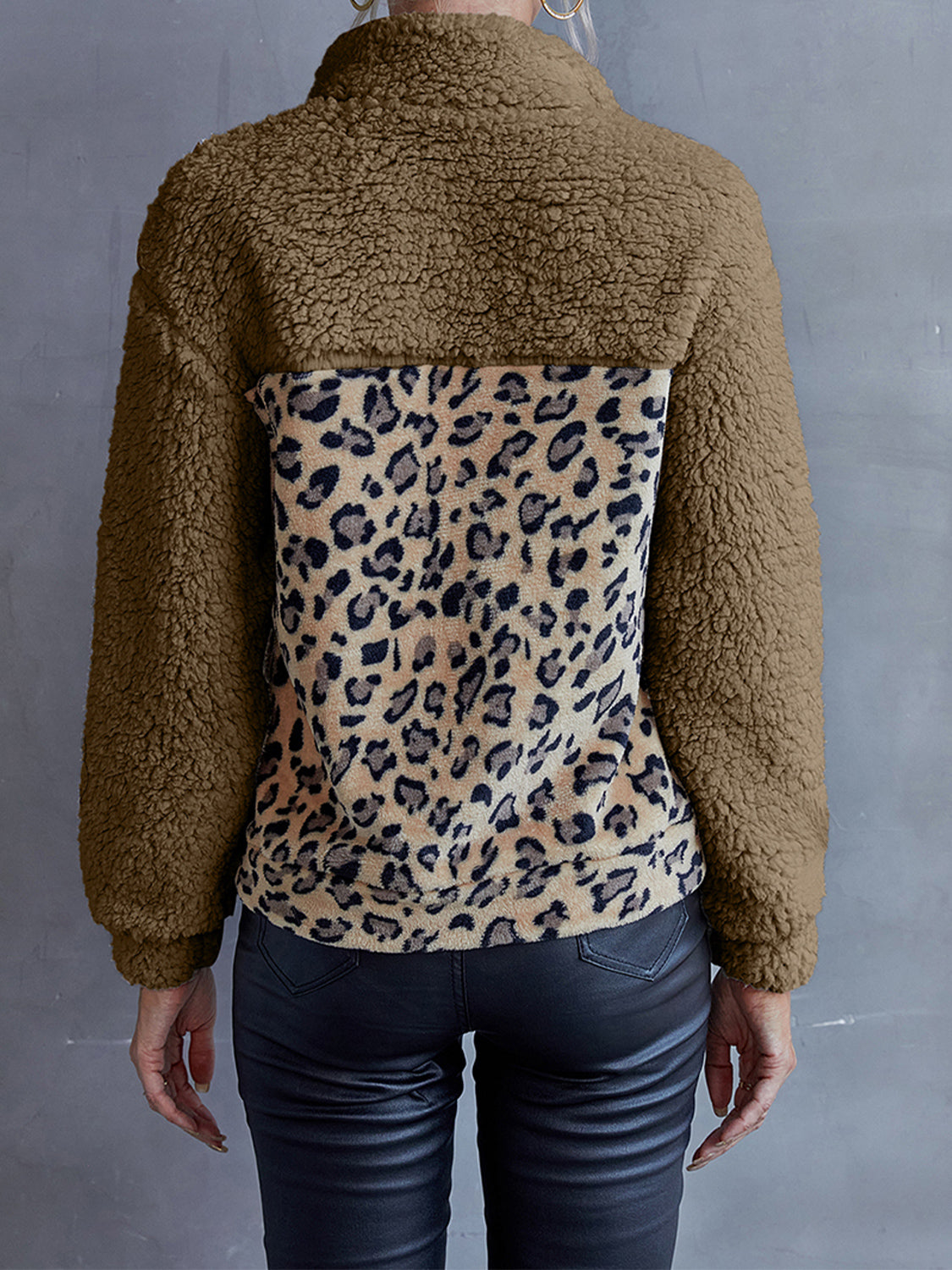 Leopard Quarter-Snap Teddy Sweatshirt BLUE ZONE PLANET