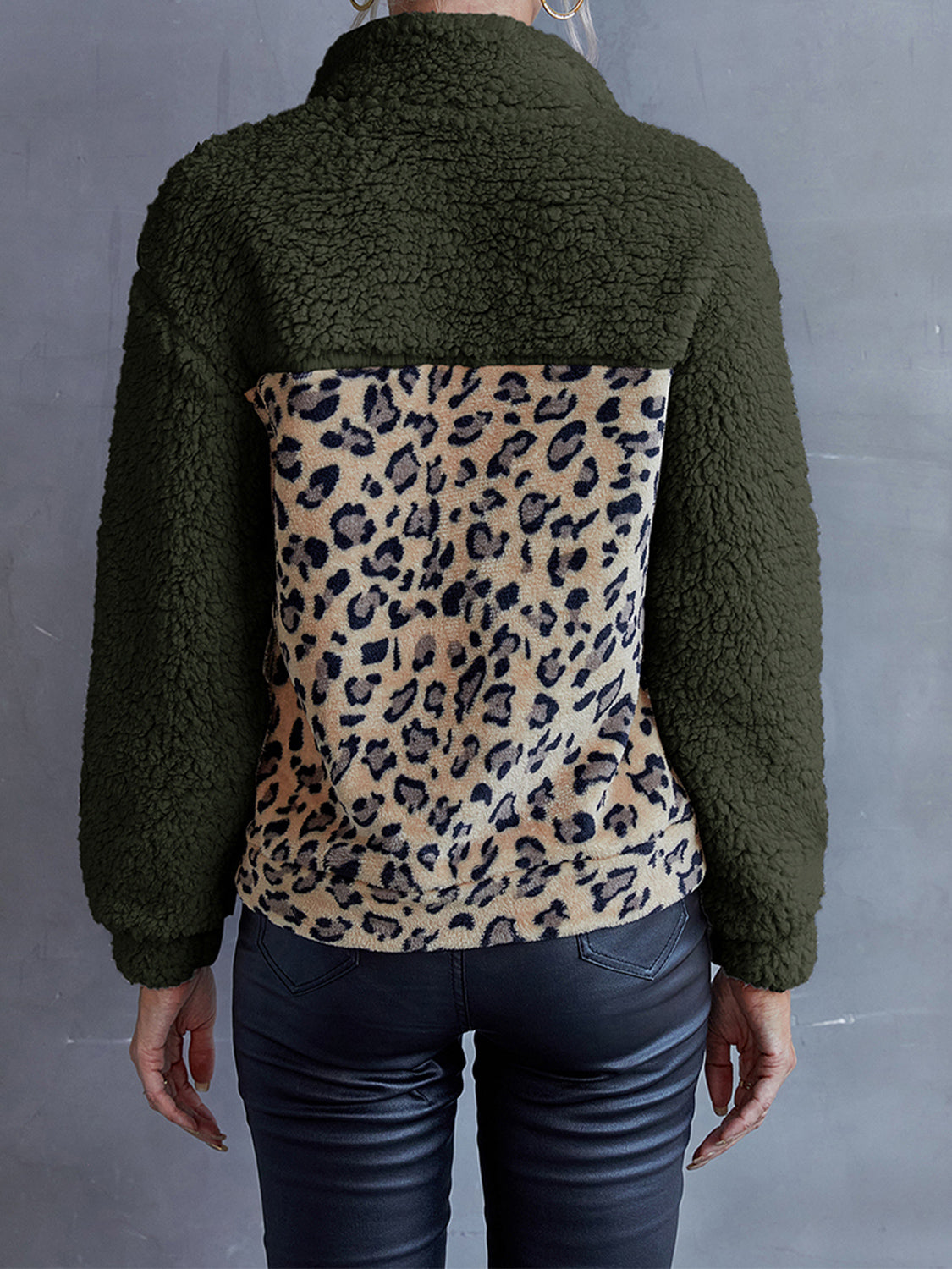 Leopard Quarter-Snap Teddy Sweatshirt BLUE ZONE PLANET