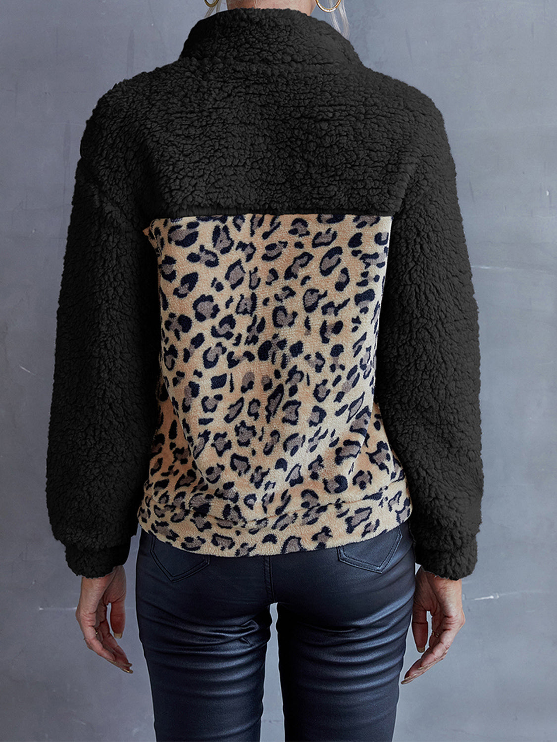 Leopard Quarter-Snap Teddy Sweatshirt BLUE ZONE PLANET