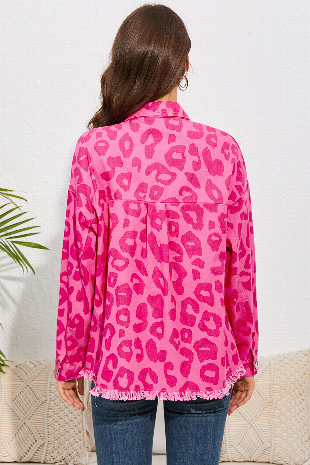 Leopard Raw Hem Jacket BLUE ZONE PLANET