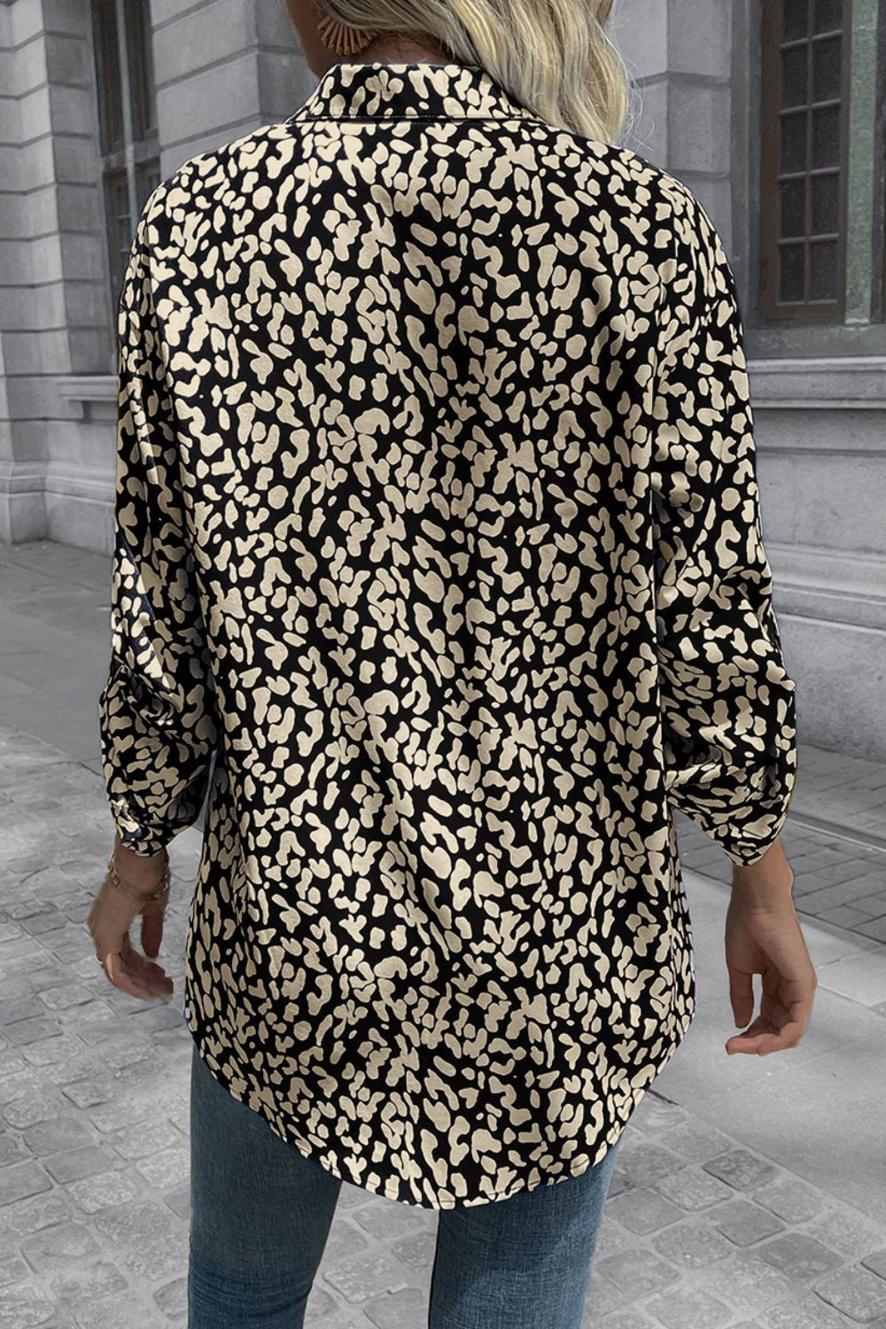 Leopard Roll-Tap Sleeve Shirt BLUE ZONE PLANET