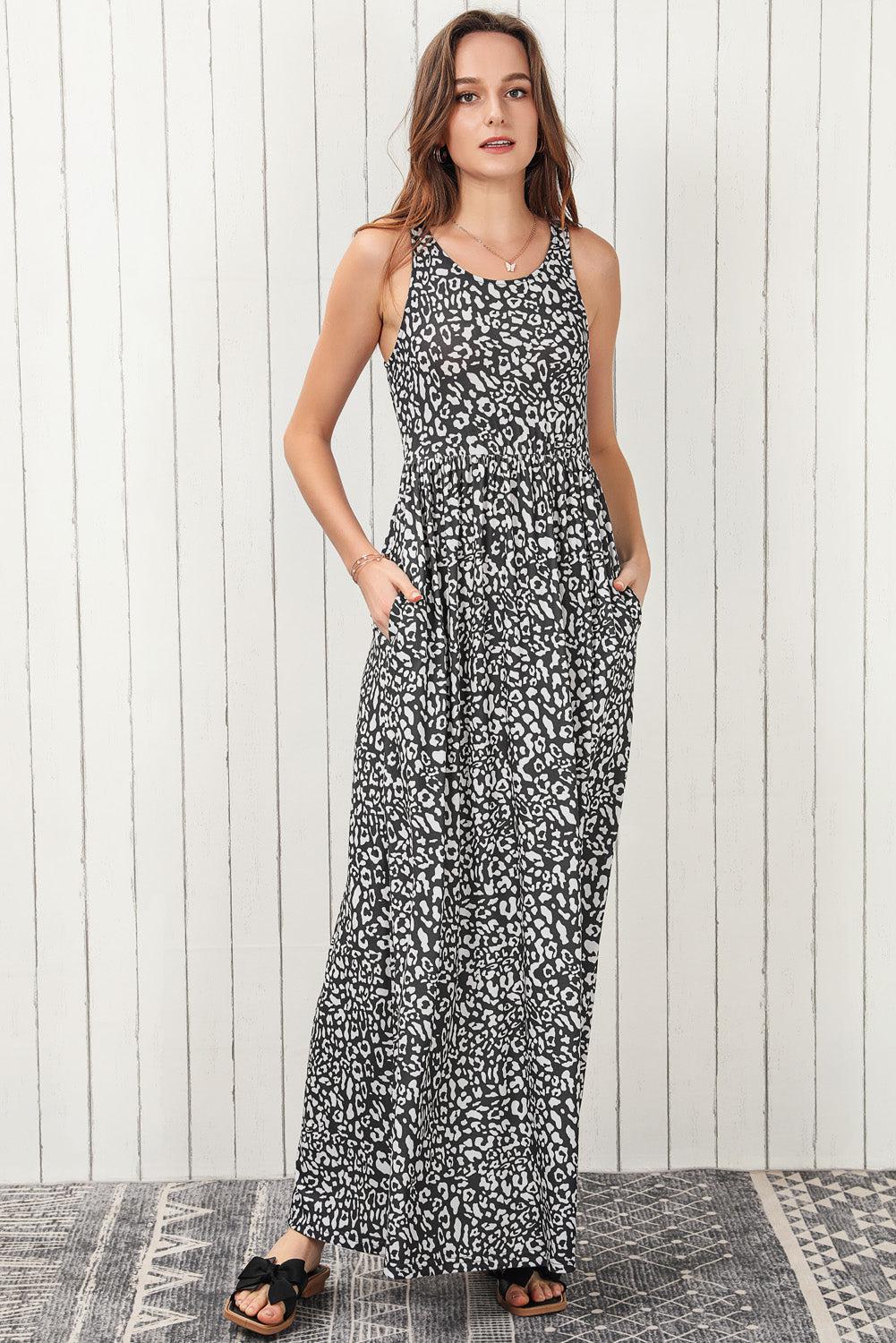 Leopard Round Neck Sleeveless Maxi Dress BLUE ZONE PLANET