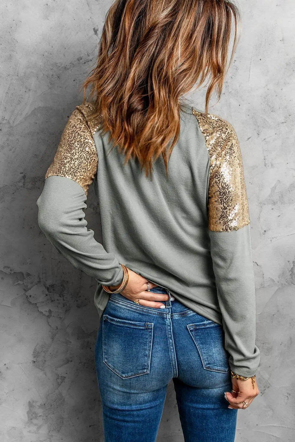 Leopard Sequin Round Neck Long Sleeve Top BLUE ZONE PLANET