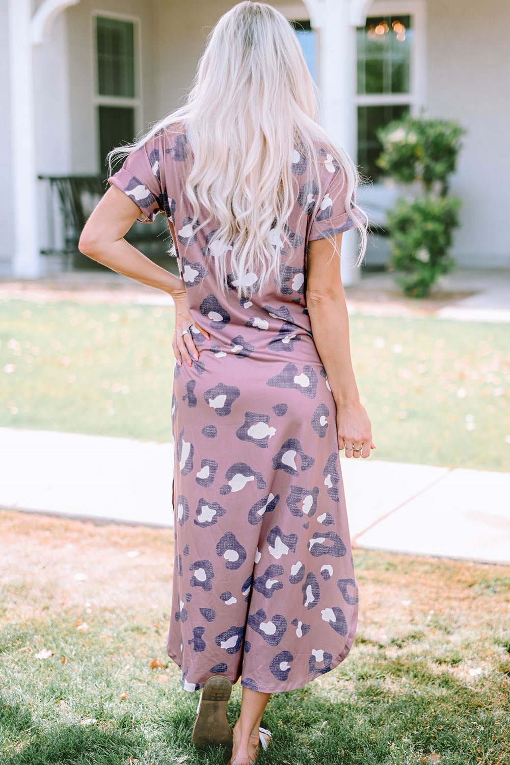 Leopard Slit Dress with Pockets BLUE ZONE PLANET