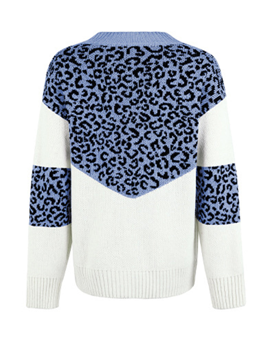 Leopard V-Neck Dropped Shoulder Sweater BLUE ZONE PLANET