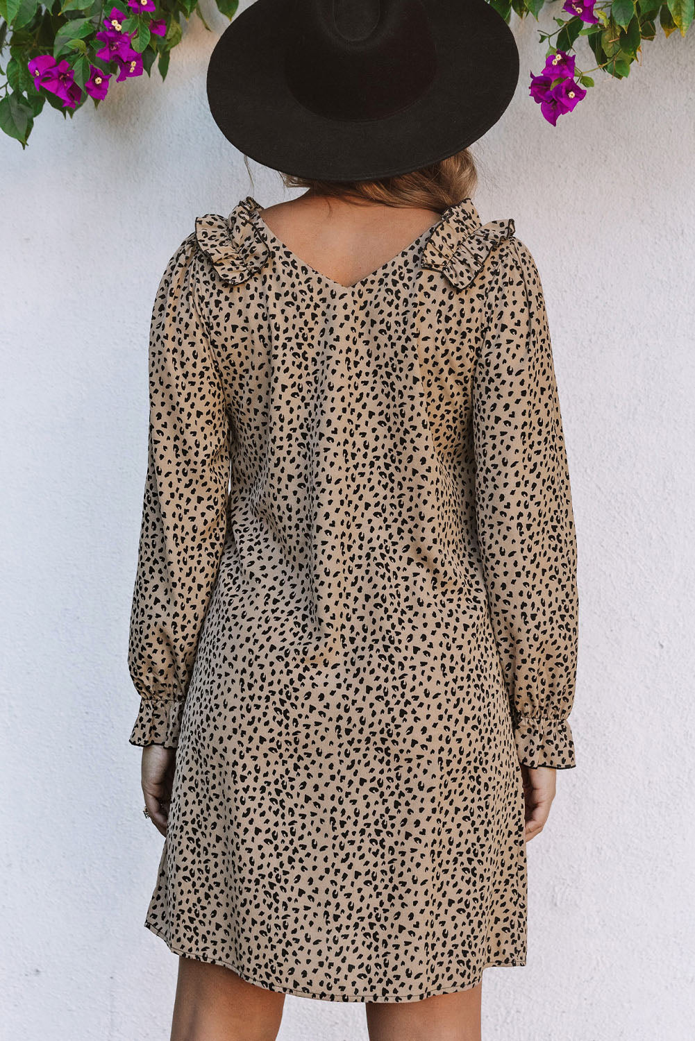 Leopard V-Neck Long Sleeve Dress BLUE ZONE PLANET