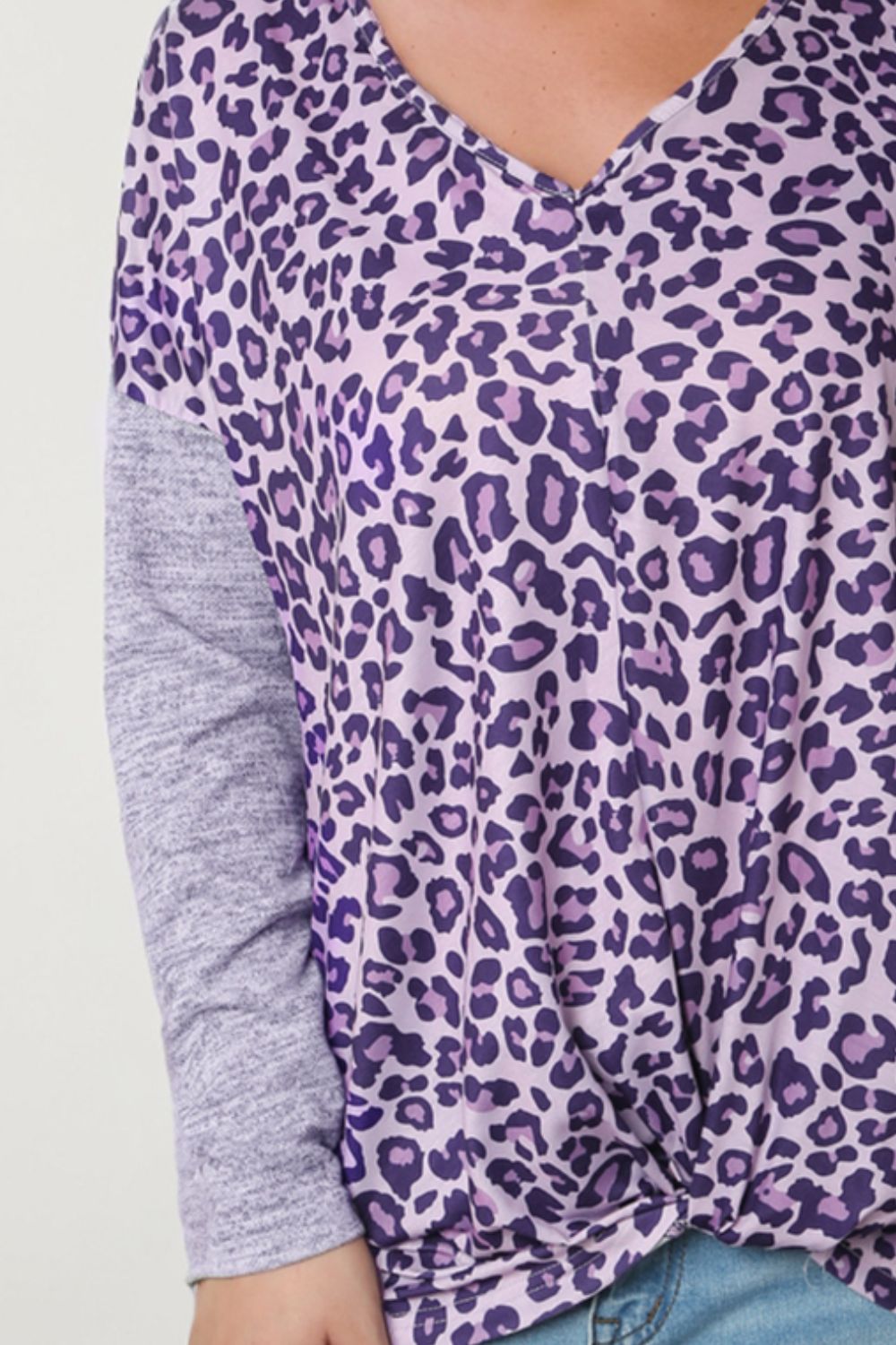 Leopard V-Neck Long Sleeve T-Shirt BLUE ZONE PLANET