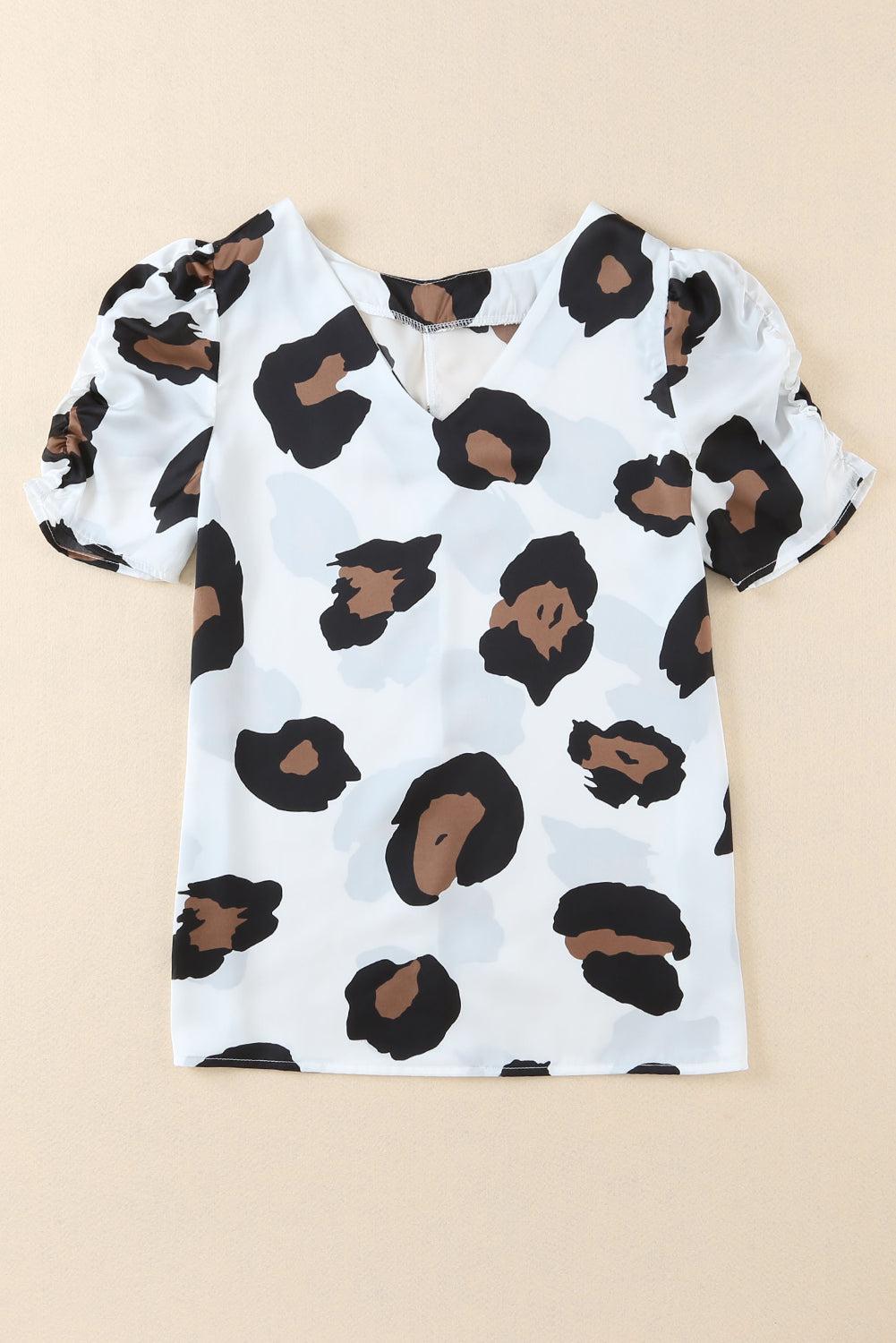 Leopard V-Neck Puff Sleeve Top BLUE ZONE PLANET