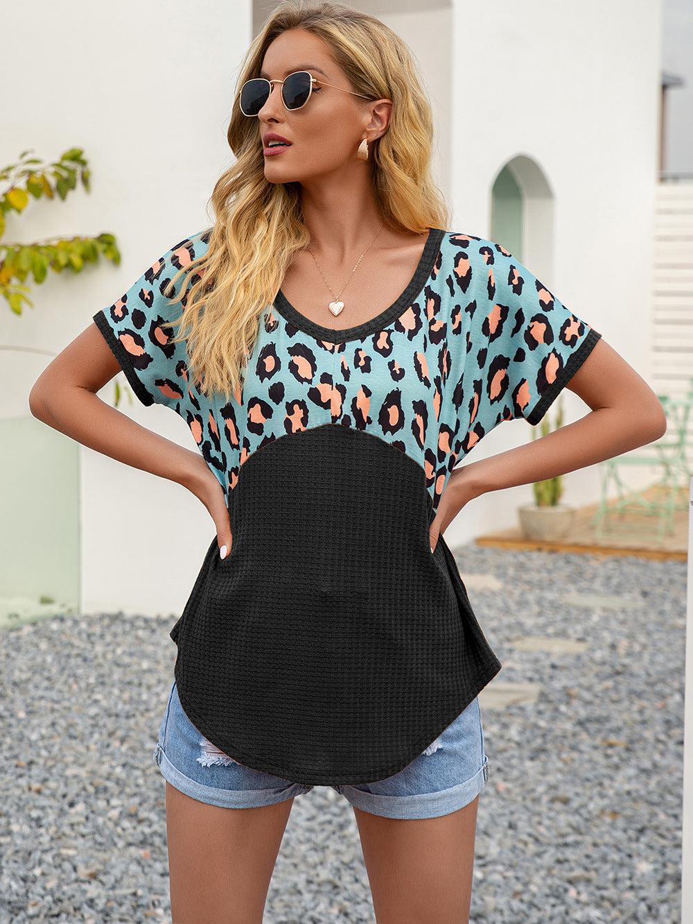 Leopard Waffle-Knit Short Sleeve Top BLUE ZONE PLANET