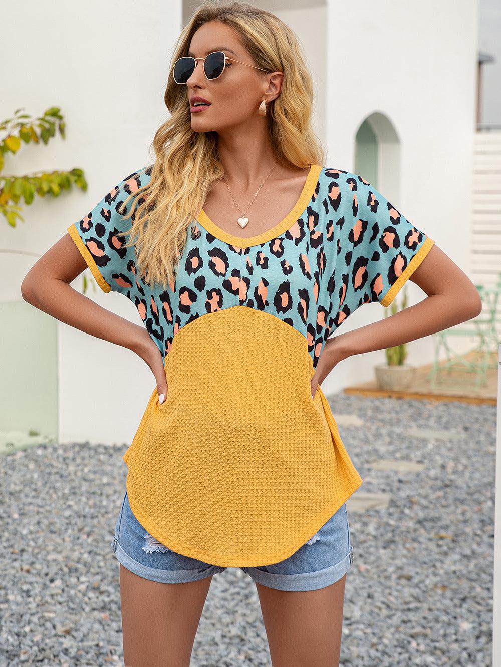 Leopard Waffle-Knit Short Sleeve Top BLUE ZONE PLANET