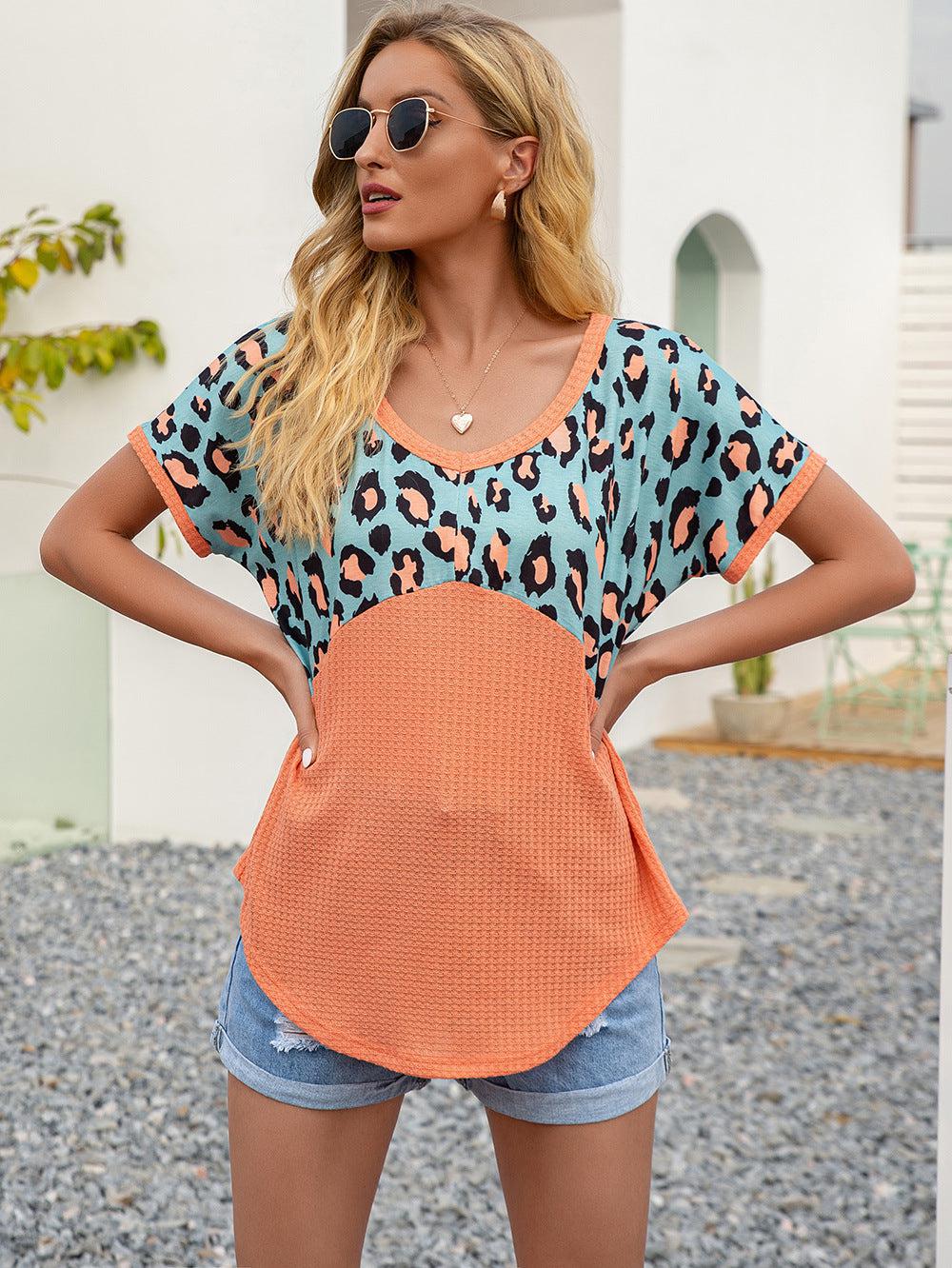 Leopard Waffle-Knit Short Sleeve Top BLUE ZONE PLANET