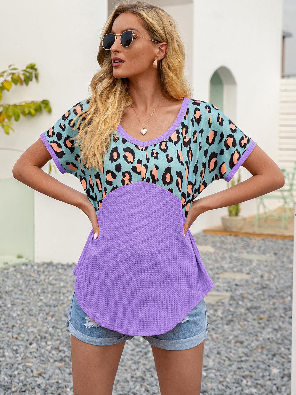 Leopard Waffle-Knit Short Sleeve Top BLUE ZONE PLANET