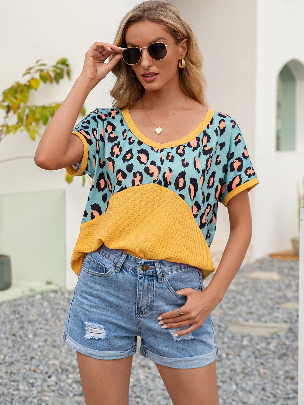 Leopard Waffle-Knit Short Sleeve Top BLUE ZONE PLANET